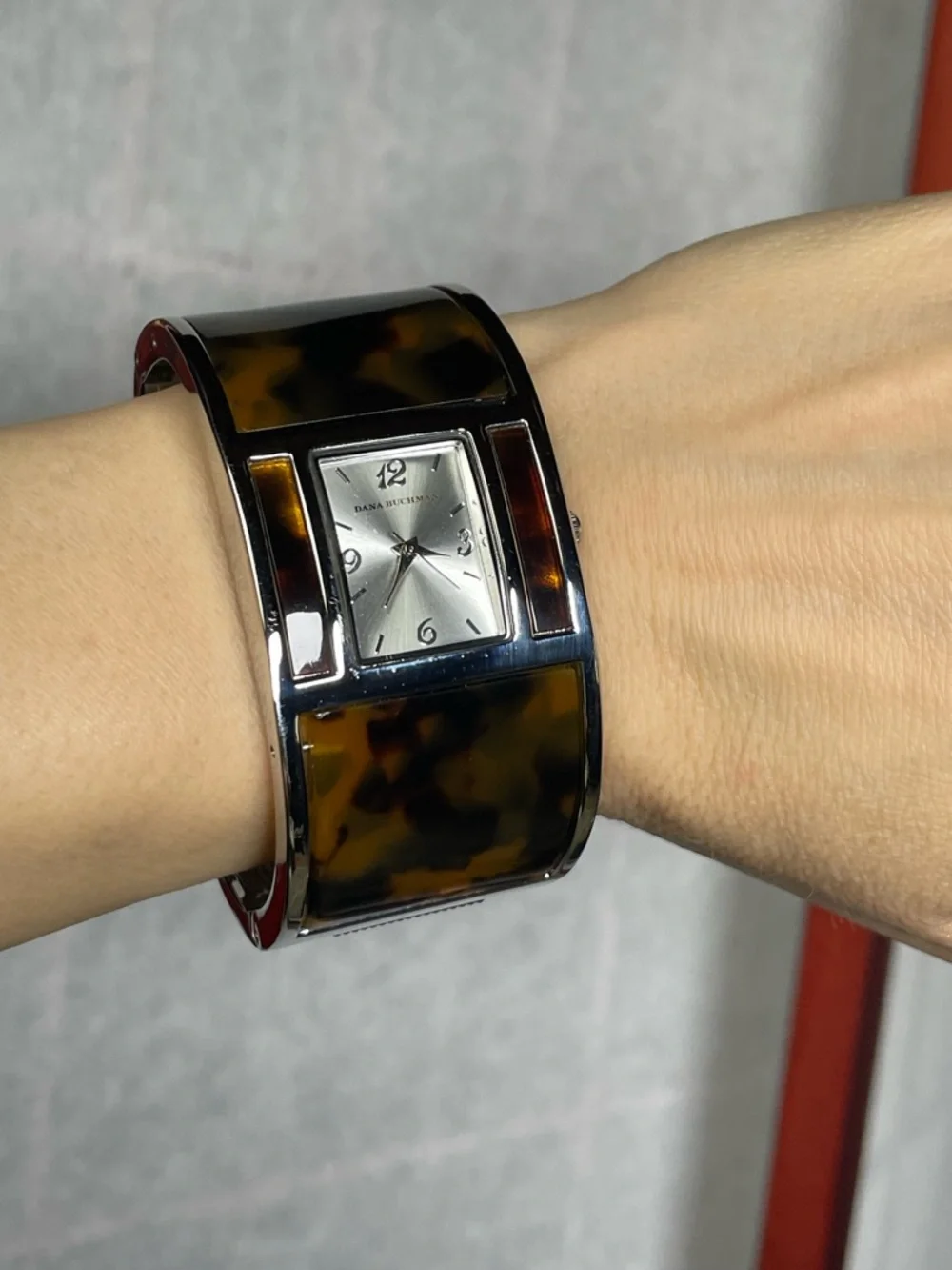 Dana Buchman Brown & Amber Animal Print Cuff Watch - Silver Accents - Adjustable